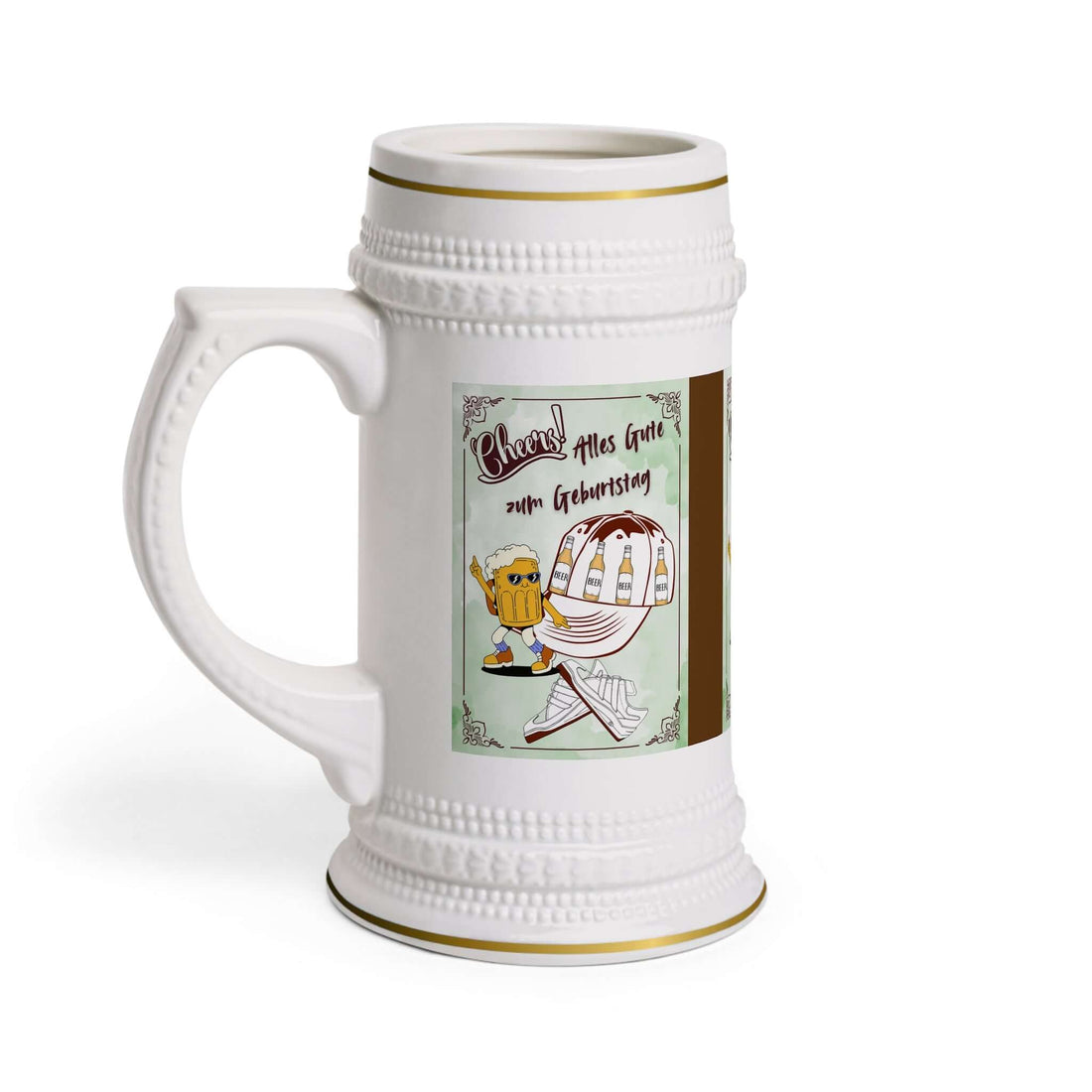 Bierkrug – Deutsches Geburtstagsdesign Ein Bierkrug, der nicht nur praktisch ist, sondern auch mit einem festlichen deutschen Geburtstagsmotiv überzeugt. Perfekt als Geschenk oder für die Feier selbst.  Design: Traditionelles deutsches Geburtstagsmotiv – 