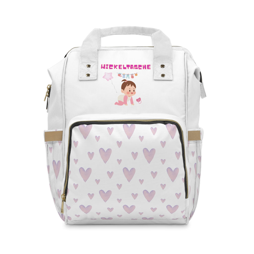 Süßer multifunktionaler Wickelrucksack mit Herz-Design – ideal für junge Mütter weiß