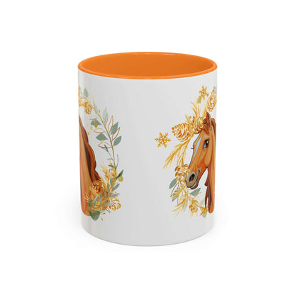 Kaffeetasse mit Pferdemotiv und Blumenmuster