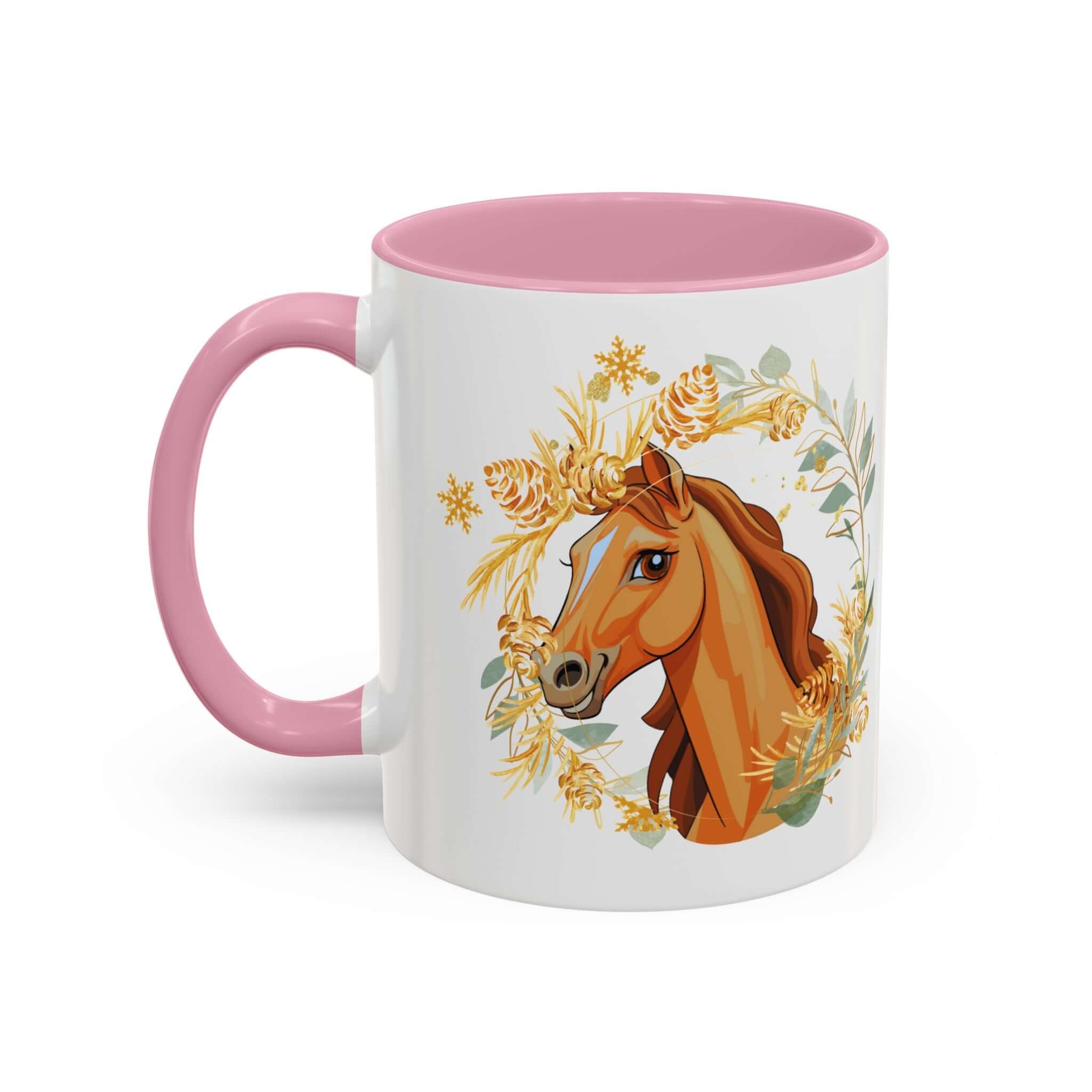 Kaffeetasse mit Pferdemotiv und Blumenmuster Pink