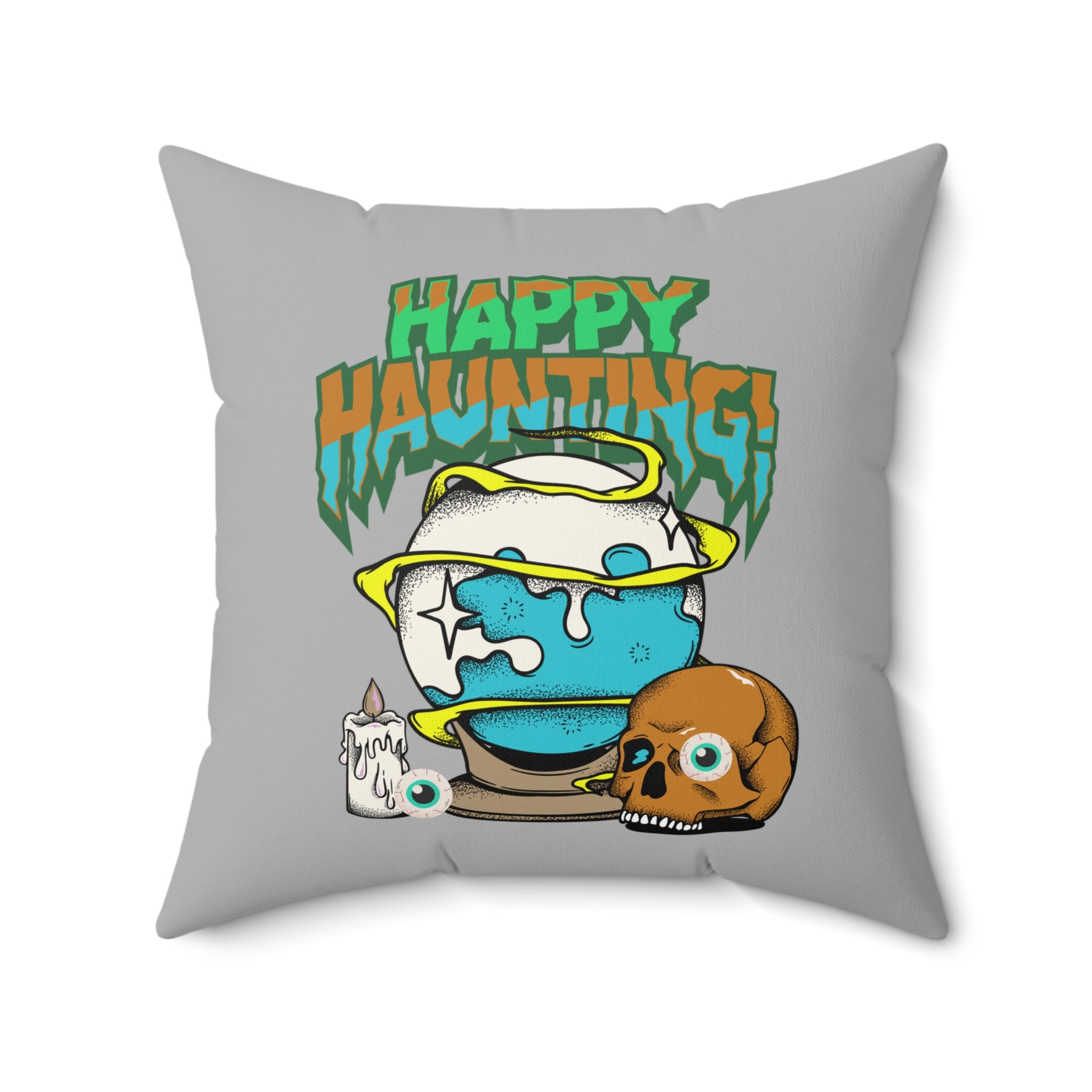 Halloween Dekokissen, Happy Haunting Couchkissen, Gruseliges Wohndekor grau