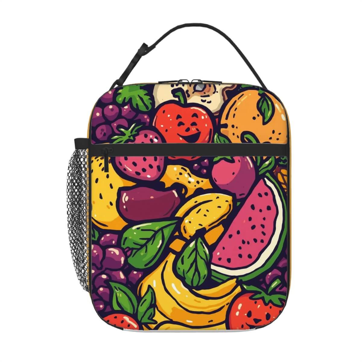 Lunchtasche mit fröhlichem Fruchtdesign aus Oxford-Stoff, verdickte Zwischenschichten, lebensmitteltaugliche PEVA-Beschichtung.