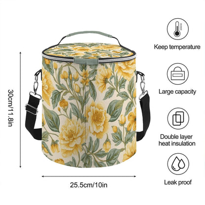 Camping‑Kühltasche aus Polyester mit Blumenmuster, Größe 11,8"x10", isoliert, mit Temperaturerhalt, großer Kapazität, Camping geeignet.