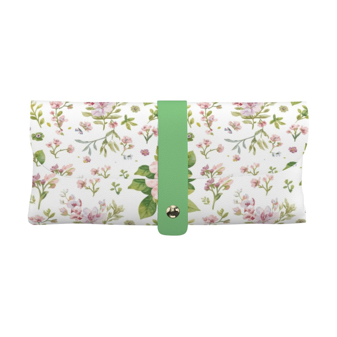 Floral Brillenetui aus PU-Leder mit grünem Verschluss, UV-Druck, ideal für sauberes und kratzfreies Halten von Brillen.