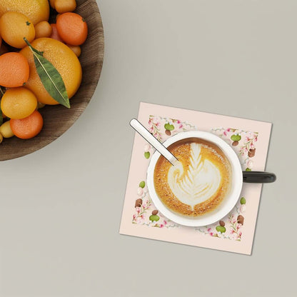 Quadratische Keramikuntersetzer, 6 Stück unter einer Kaffeetasse, einseitiges florales Design, perfekter Schutz für Oberflächen.