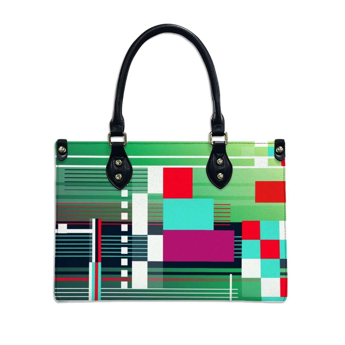 PU-Tragetasche für Damen mit buntem Muster und schwarzen Griffen, perfekt für vielseitige Nutzung, erhältlich in verschiedenen Größen