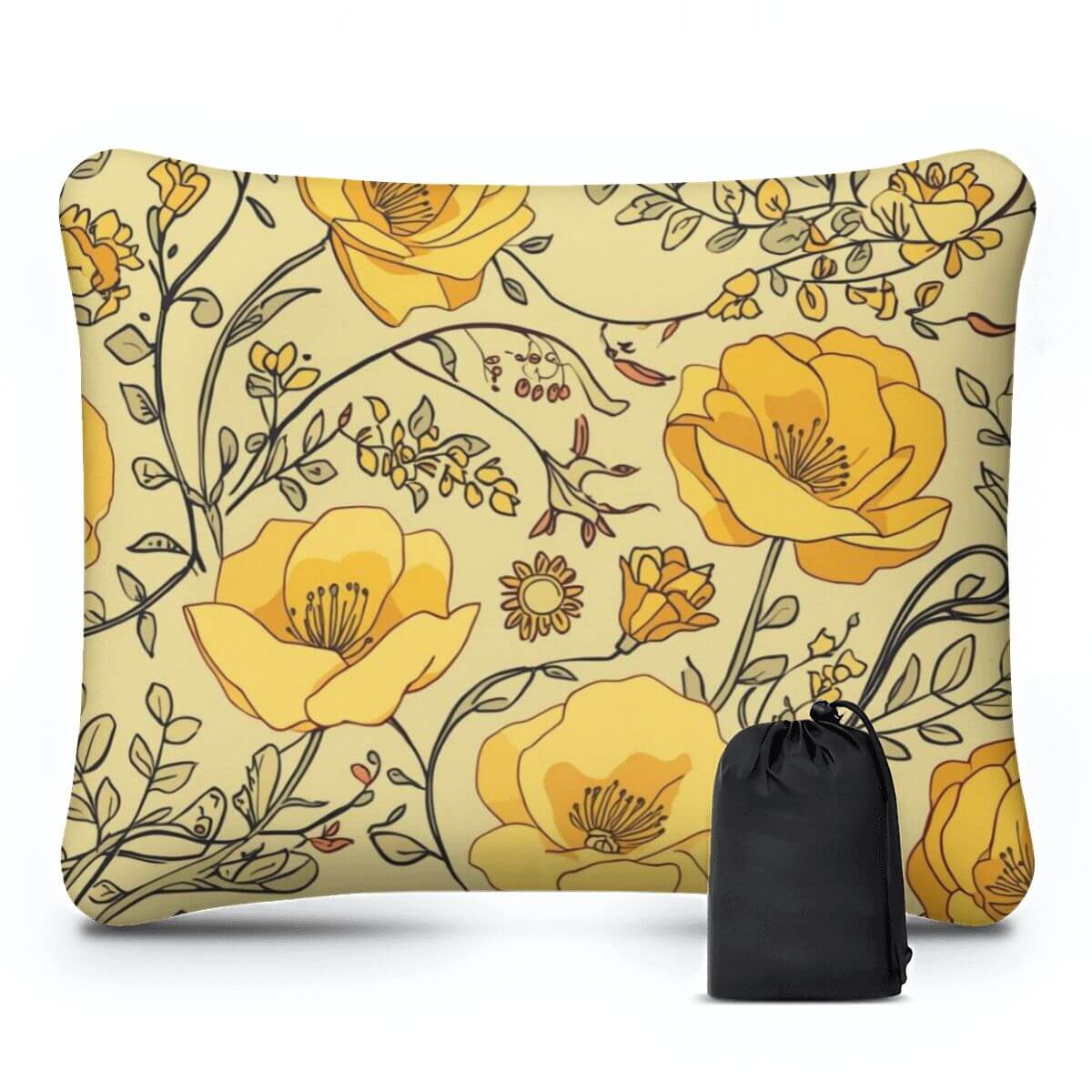 Aufblasbares Campingkissen mit Blumenmuster, bequem und tragbar, Polyester, Größe 15,8"x12,6"x4,3", inkl. Tragetasche