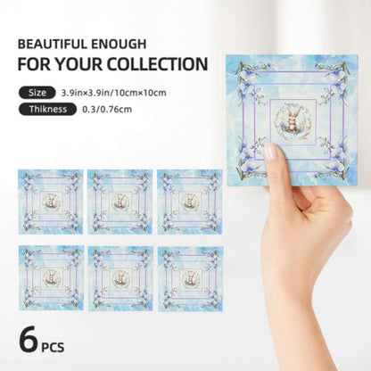 Quadratische Keramikuntersetzer, 6 Stück, mit blauem Blumen-Design, UV-Druck, 4x4 Zoll, umweltfreundlich und wasserabsorbierend