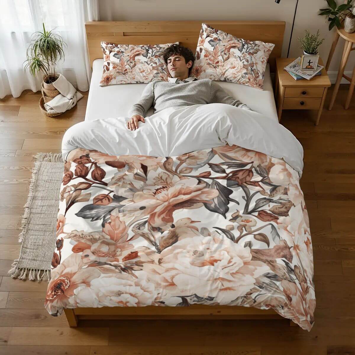 Komplettes Bettwäscheset aus 90GSM Polyester mit floralem Design, Bettbezug 80x90, langlebiges und atmungsaktives Material, ideal für ganzjährig.