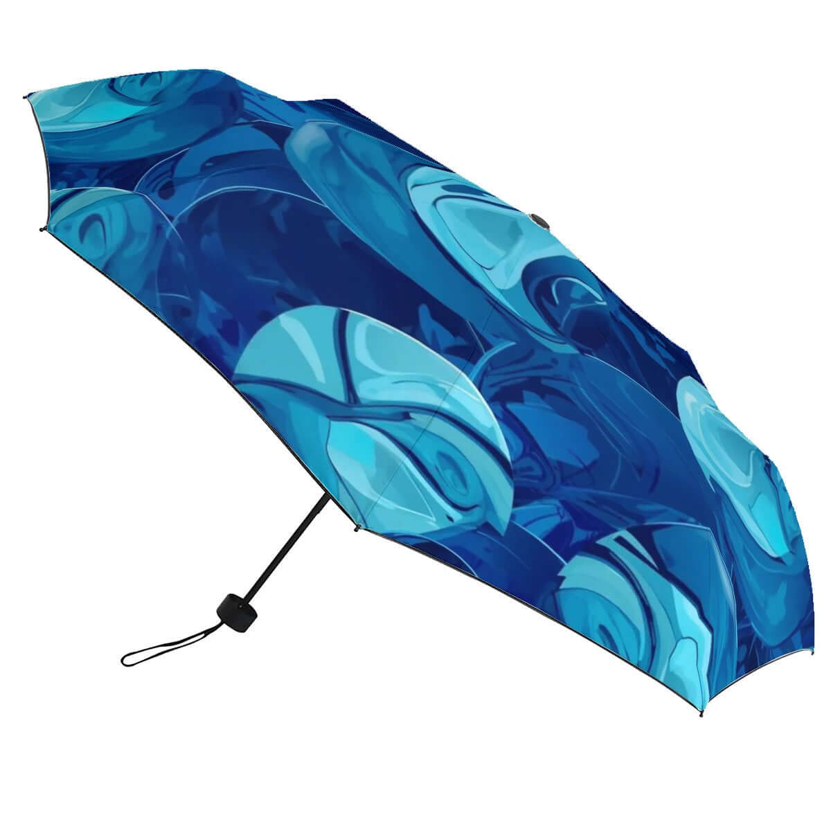 Blauer UV-Schutz-Regenschirm mit einseitigem Sublimationsdruck und Vinylbeschichtung, windfeste Kohlefaserstruktur. Details für UV-Schutz-Regenschirm ansehen.