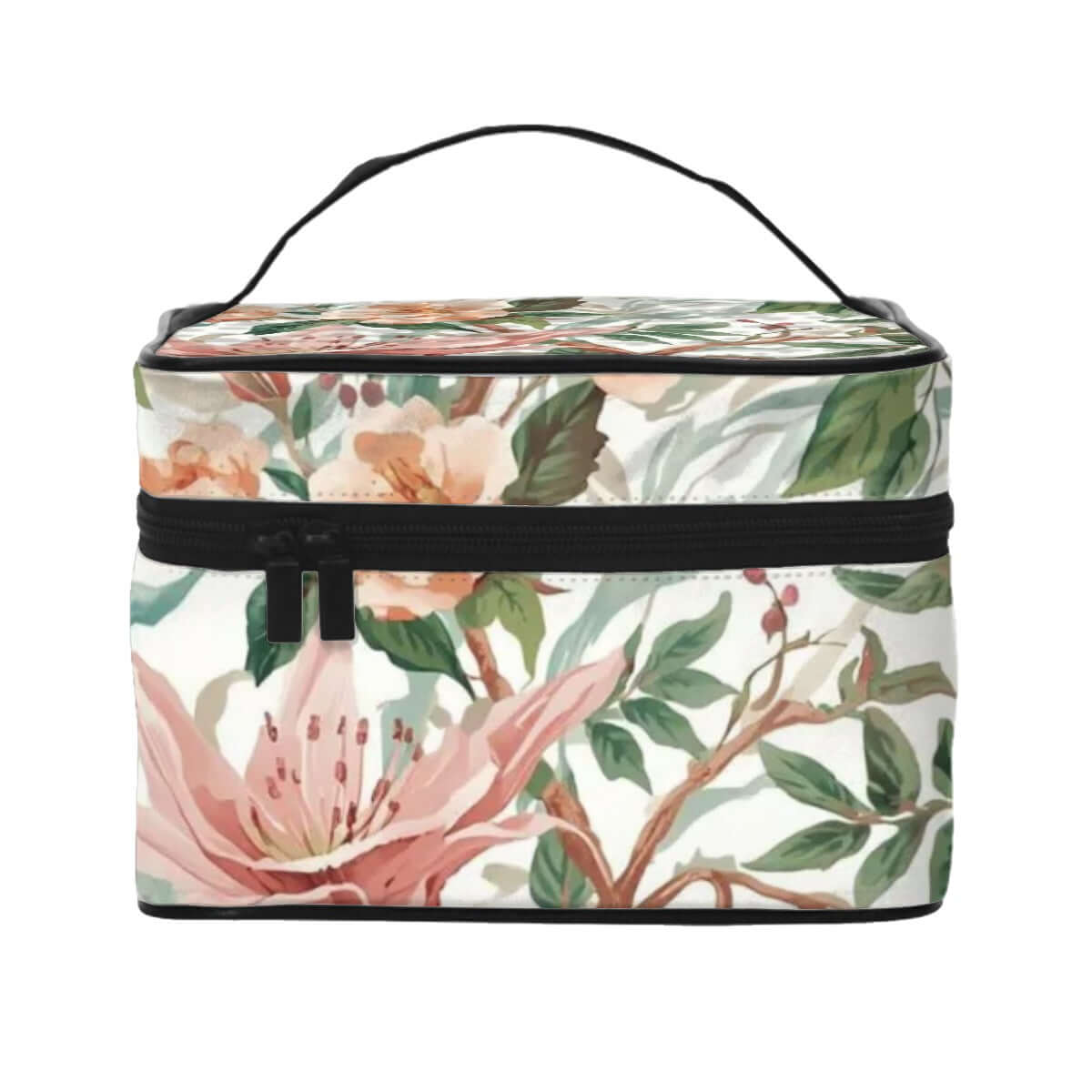 Tragbare Reise-Kosmetiktasche aus Polyester mit Blumendesign, große Kapazität, eleganter Reißverschluss, ideales Accessoire für unterwegs.