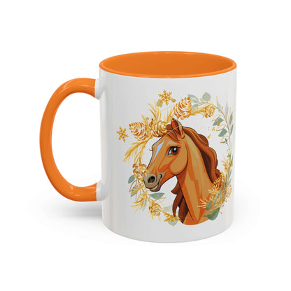 Kaffeetasse mit Pferdemotiv und Blumenmuster
