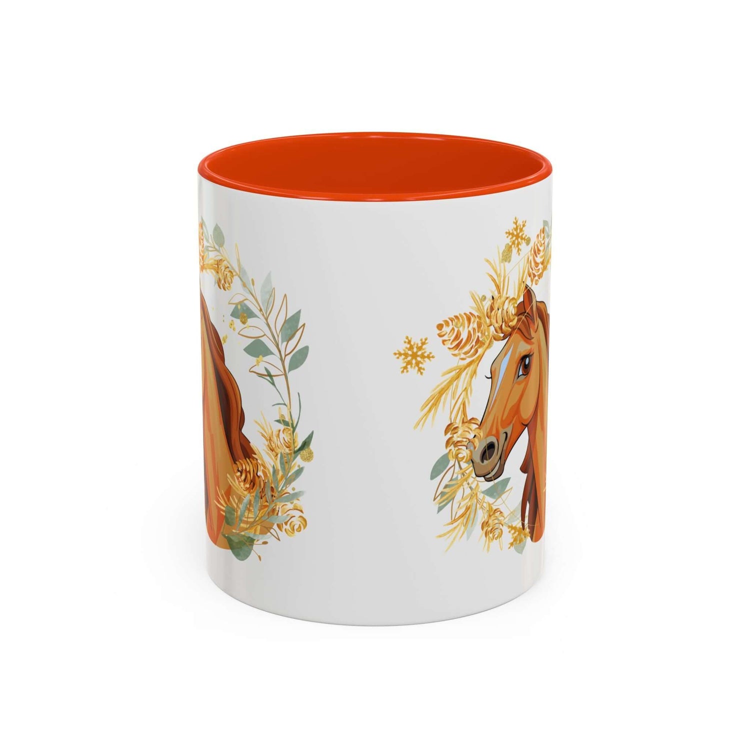 Kaffeetasse mit Pferdemotiv und Blumenmuster