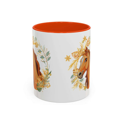 Kaffeetasse mit Pferdemotiv und Blumenmuster