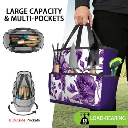 Gartengerätetasche aus Oxford-Stoff mit Blumenmuster und mehreren Taschen, große Kapazität, hält bis zu 13 kg, ideal für Gartenarbeit.