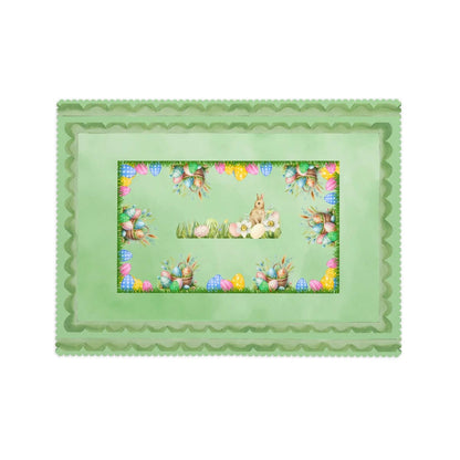 Rechteckige Tischdecke mit Wellenrand Ostermotiv aus Polyester, 72x54 inches, sublimation printed, Easter-themed design with rabbits and eggs.