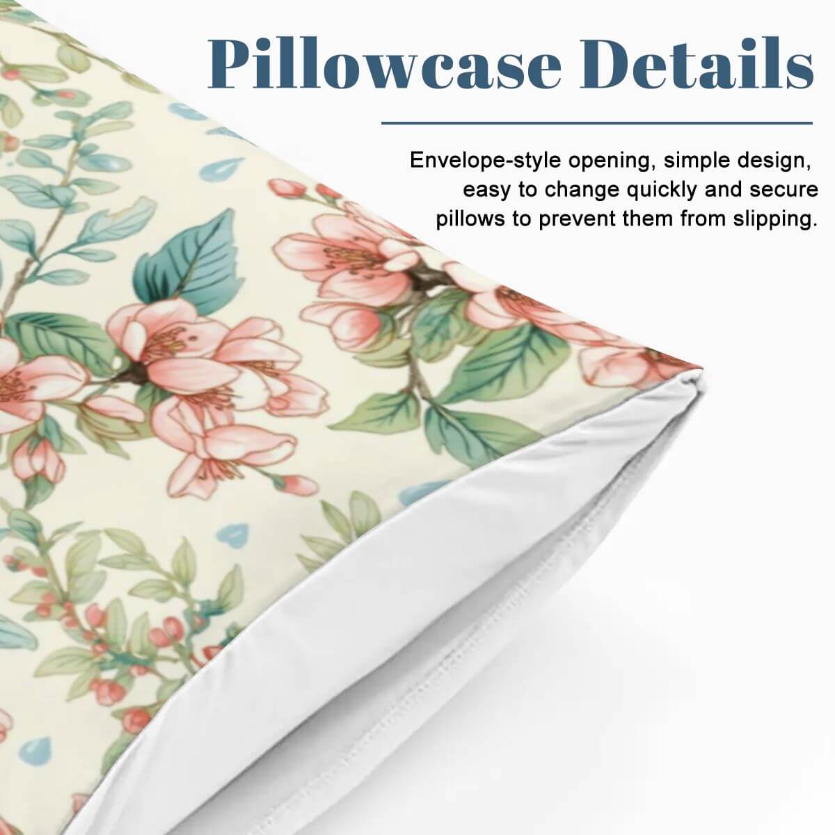 Queen-Bettwäsche-Set- Weich &amp; Atmungsaktiv pillowcase with floral design and envelope opening.