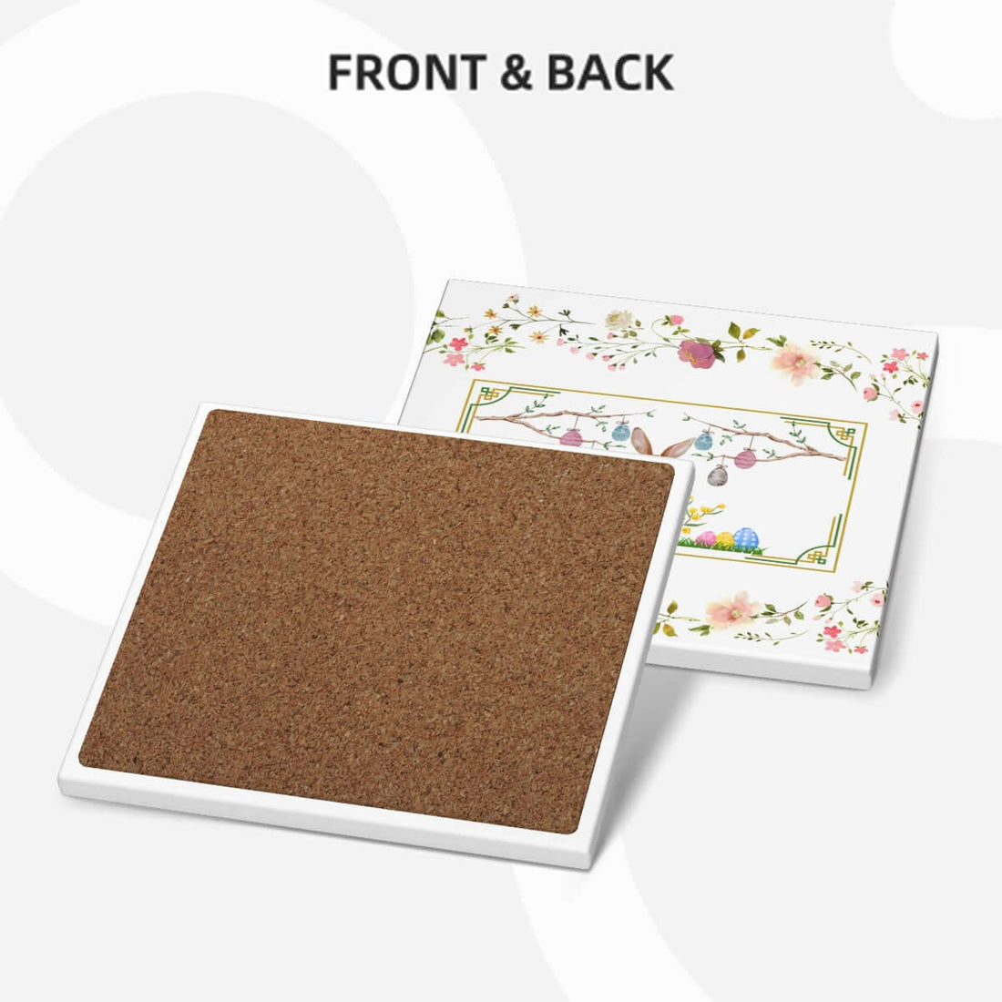 Quadratische Keramikuntersetzer, 6 Stück mit Blumenmuster und Korkrückseite, ideal für Tischschutz und Dekoration.