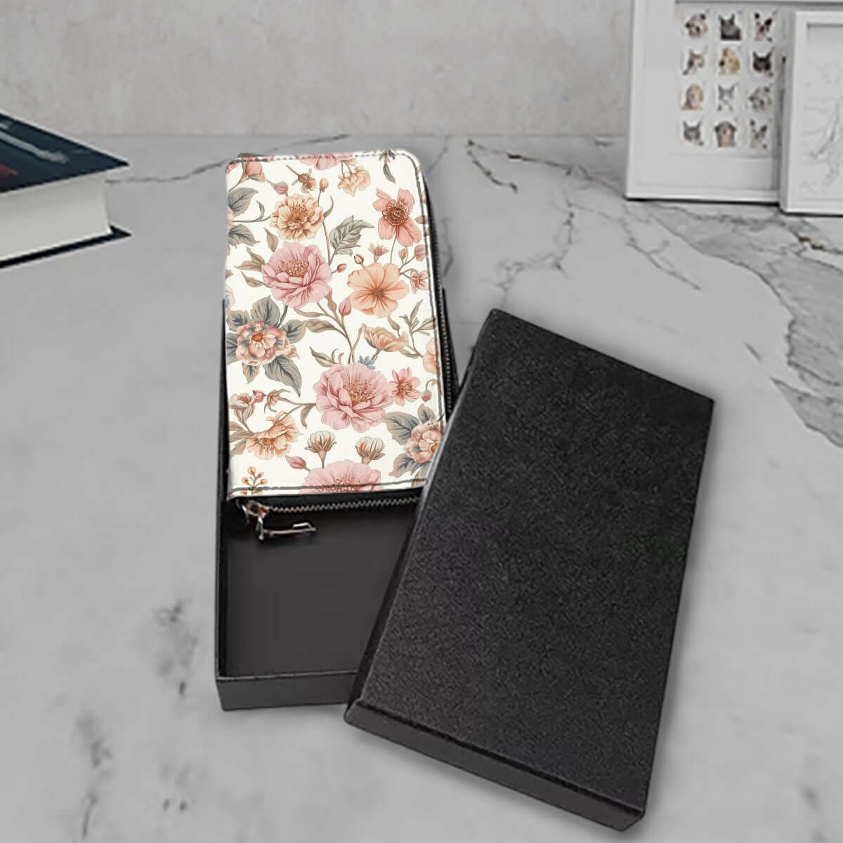 Clutch-Geldbörse für Damen aus PU, im Geschenkbox, floral bedruckt, großes Fassungsvermögen, ideal für Karten und Bargeld, UV-Druck.