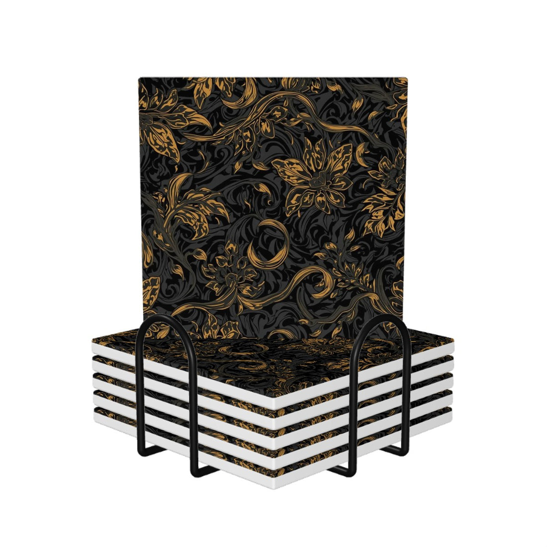 Quadratische Keramikuntersetzer 6 Stück mit floralem Muster, ideal für stilvolle Wohnkultur und Tischschutz, aus hochwertiger Keramik.