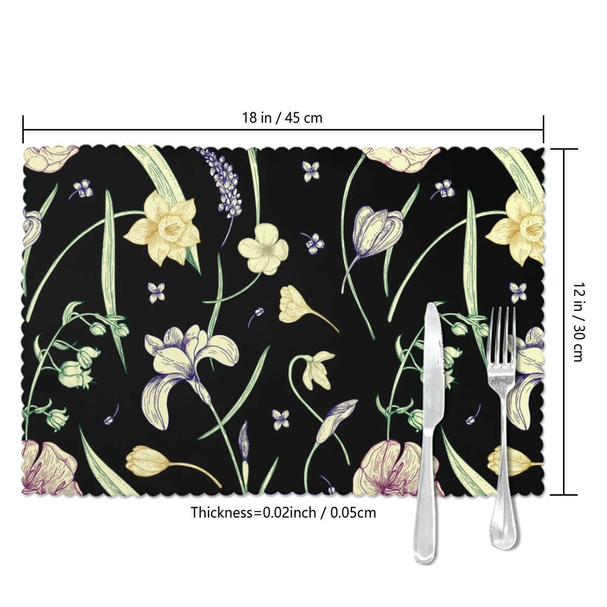 Hitzebeständige Tischsets, 6 Stück mit floralem Design, polyester, 18x12 Zoll, sublimierter Druck, dick und hitzebeständig