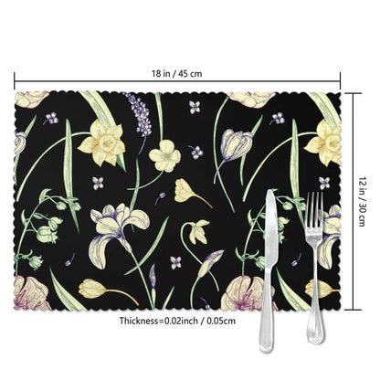 Hitzebeständige Tischsets, 6 Stück mit floralem Design, polyester, 18x12 Zoll, sublimierter Druck, dick und hitzebeständig