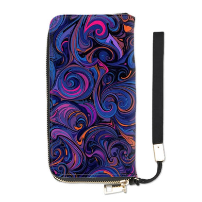 Clutch Wallet for Women with colorful swirl design, made of high-quality PU fabric, features large capacity and multiple card slots.
