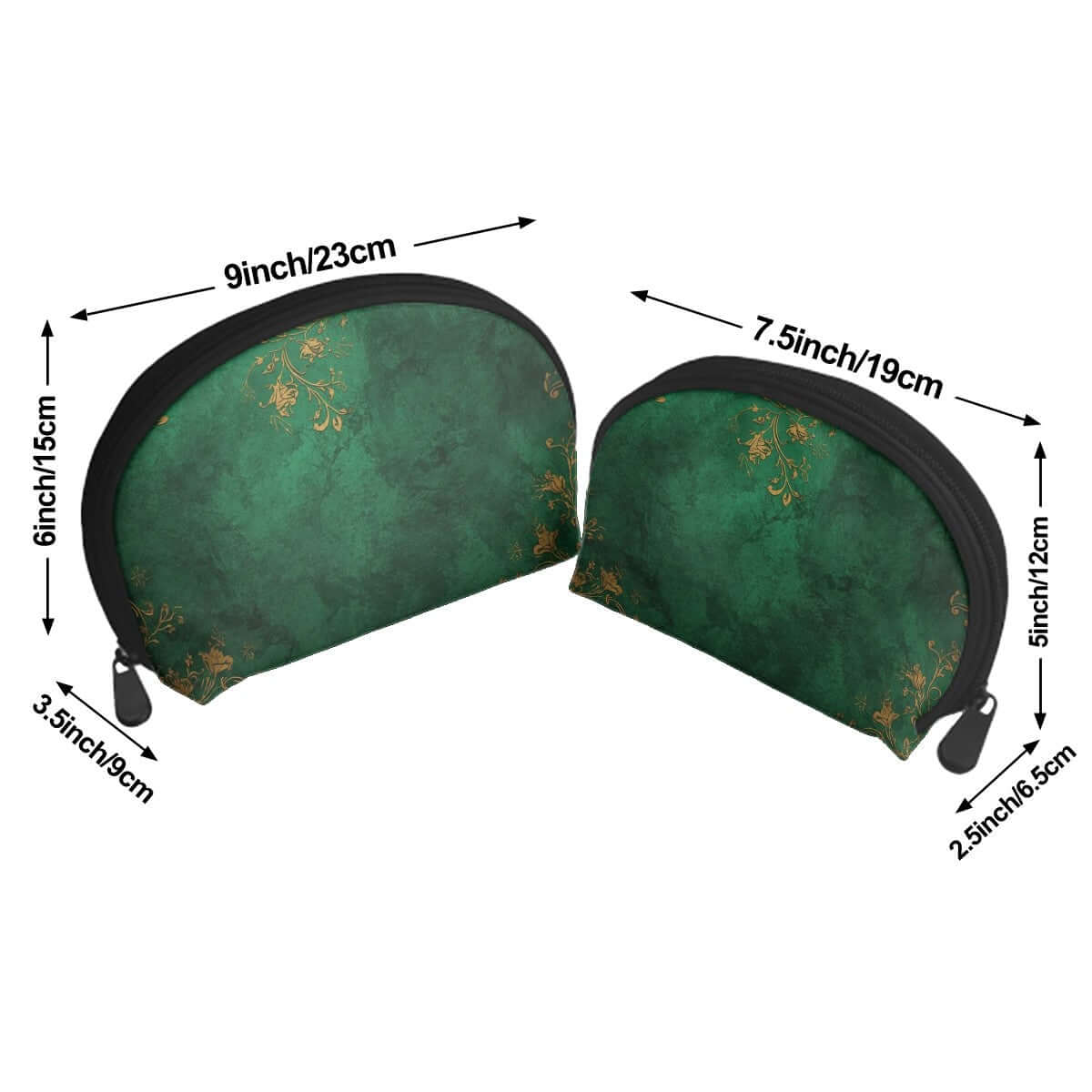 Aufbewahrungsbeutel-Set (2 Stück) in grünem Design, zwei Größen für vielseitige Nutzung. Groß: 9x3,5x6 Zoll, Klein: 7,5x2,5x5 Zoll.