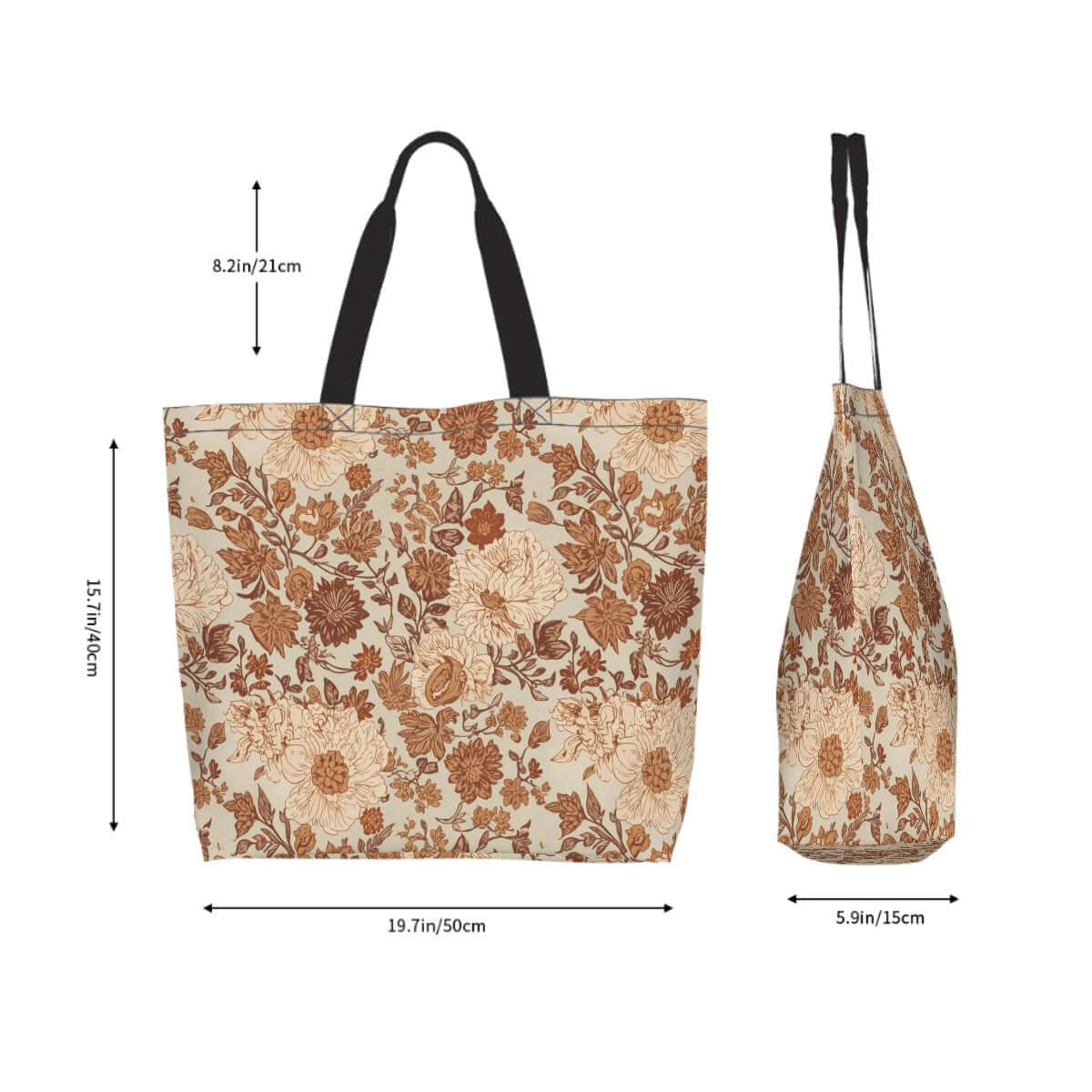 Große Schultertasche für Damen aus 100 % Polyester mit Blumenmuster, 19,7x15,7x5,9 Zoll groß, ideale Accessoire für Alltag.