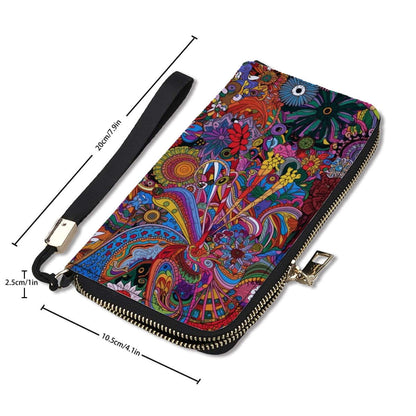 Clutch-Geldbörse für Damen aus PU, 4,1x7,9 Zoll, bunter doppelseitiger UV-Druck, mit Reißverschluss und Trageschlaufe.