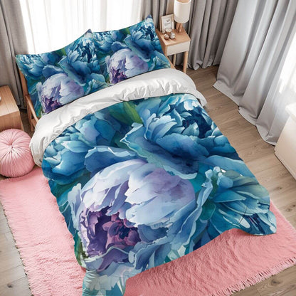 Komplettes Bettwäscheset mit floralem Design, Hochwertiges 90GSM Polyester Bettbezug 80x90, Kissenbezüge 30x20, Sublimationsdruck