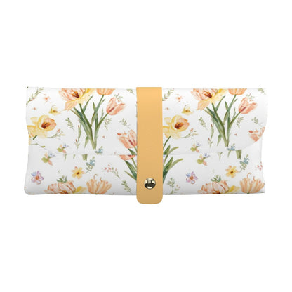 Brillenetui aus PU-Leder mit floralem Design, Mikrofaser-PU-Leder Material, geeignet für Brillen, UV-Drucktechnik, 6,7"x3,5".