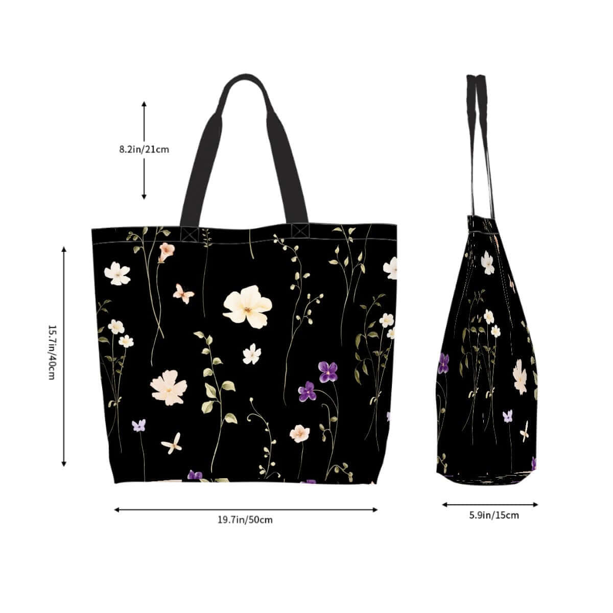 Große Schultertasche für Damen mit Blumenmuster, 100 % Polyester, Maße 19,7"x15,7"x5,9"