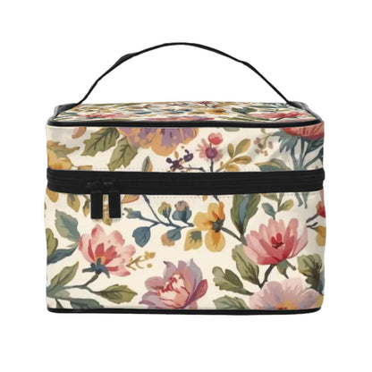 Blumige Tragbare Reise-Kosmetiktasche aus Polyester mit großem Stauraum, einseitigem Druck und stabilem Reißverschluss, Details für Tragbare Reise-Kosmetiktasche ansehen