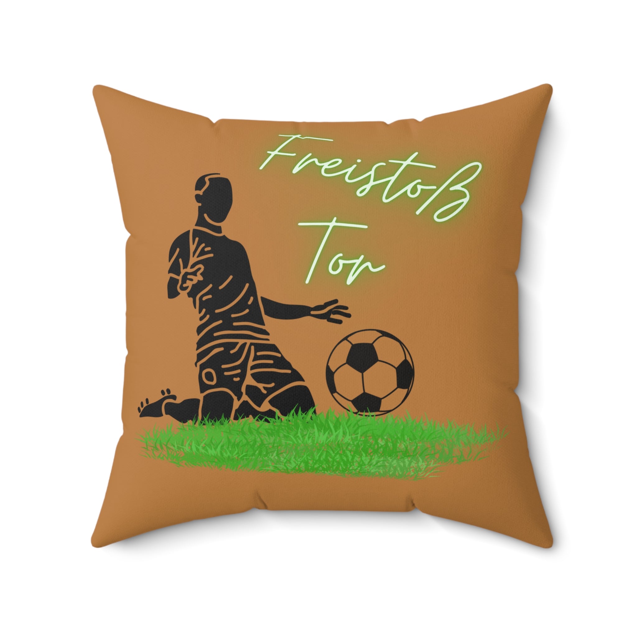Fußball-Motivkissen, Sportdekor Sportfans hellbraun mit Neonschrift
