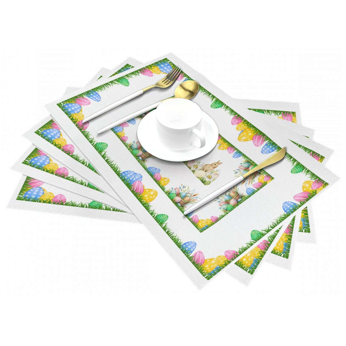 Tischset aus gewebtem PVC mit buntem Ostereier-Design, hitzebeständig, kratzfest, geeignet für Tischschutz