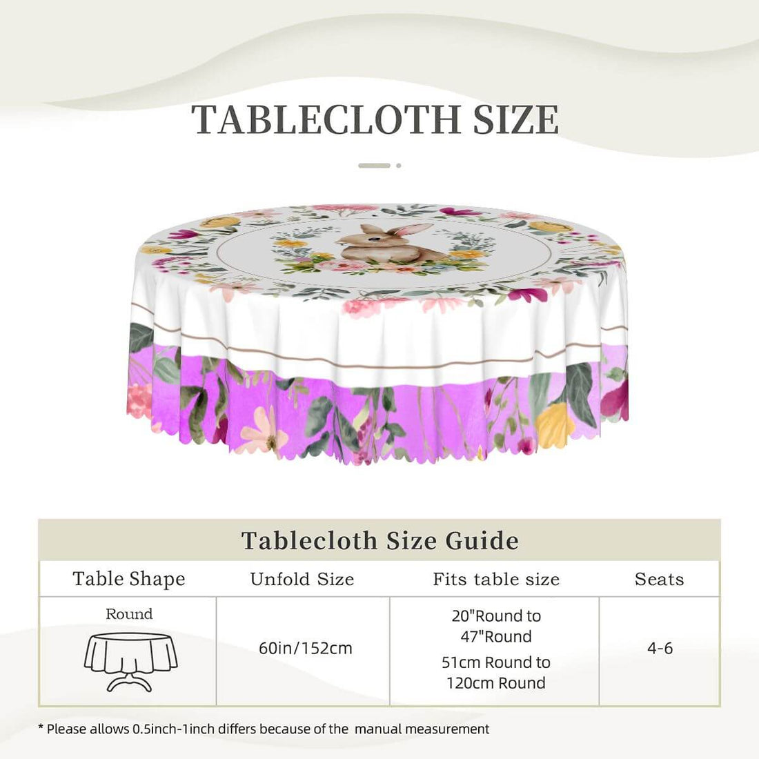 Runde Tischdecke mit gewelltem Rand, 60 Zoll Ostermotiv, wasserdichtes Polyester, einseitiges Design, idealer Tischschutz und Deko.