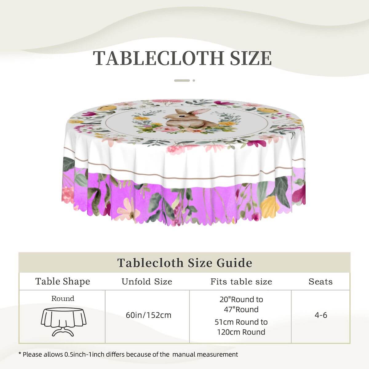 Runde Tischdecke mit gewelltem Rand, 60 Zoll Ostermotiv, wasserdichtes Polyester, einseitiges Design, idealer Tischschutz und Deko.