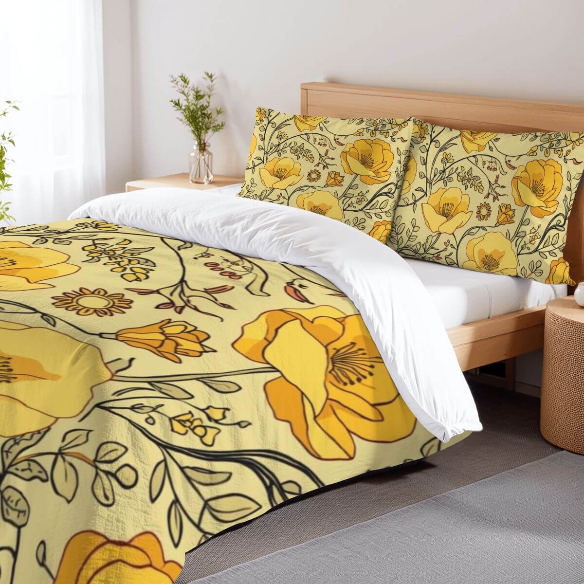 Komplettes Bettwäscheset aus 90GSM Polyester mit floralem Design, bestehend aus Bettbezug 80"x90" und zwei Kissenbezügen 30"x20".