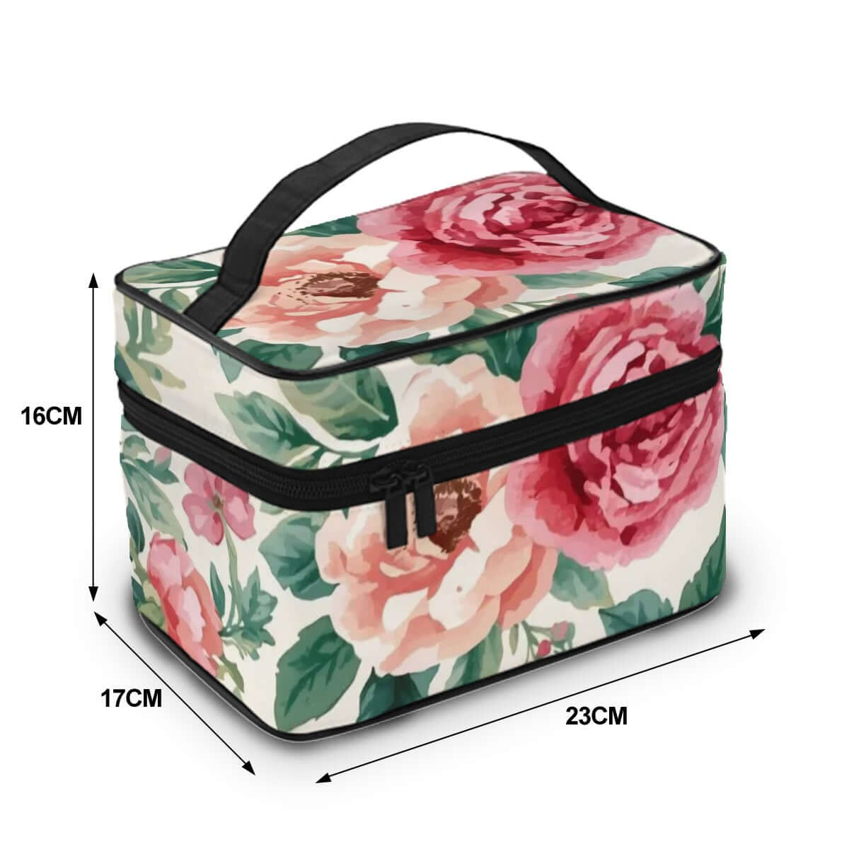 Tragbare Reise-Kosmetiktasche aus Polyester mit Blumenmuster, 23x17x16cm. Große Kapazität, eleganter Reißverschluss, ideal für Reisen.