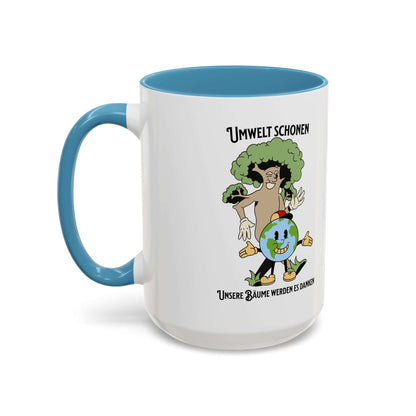 Kaffeetasse Umweltliebhaber Geschenk mit lächelnder Erde und Baum, schwarzem Innenbereich und robustem Druck - ideal für Gartenliebhaber.