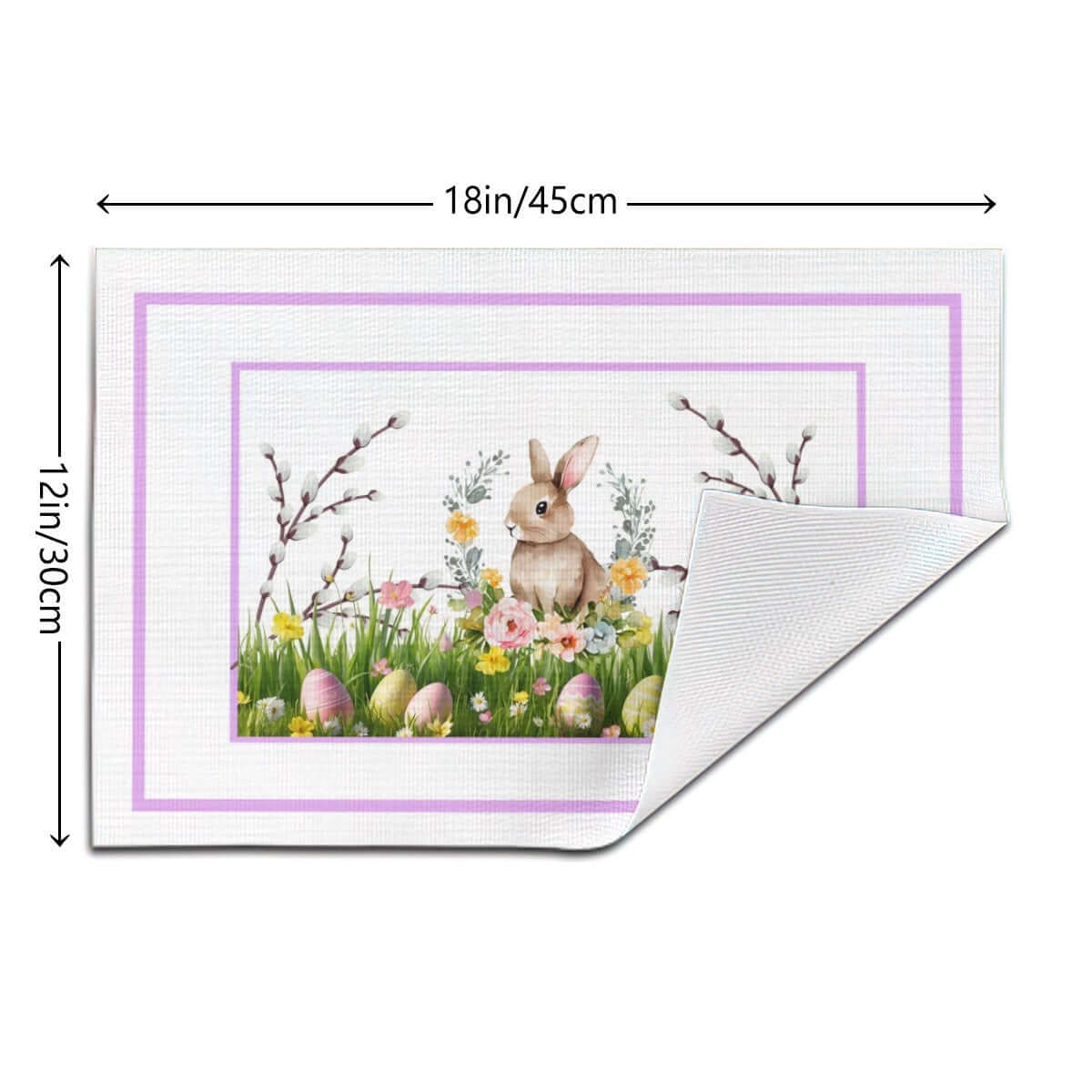 Tischset aus gewebtem PVC, 18"x12", mit niedlichem Hasenmotiv, ideal für hitzebeständige und rutschfeste Tischdekoration. Details ansehen.