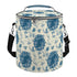 Camping-Kühltasche in Blauweiss mit Blumenmuster, tragbar und isoliert für Outdoor-Abenteuer.