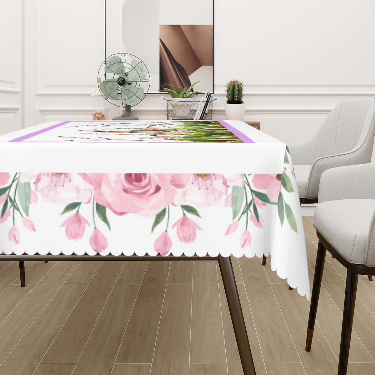 Rechteckige Tischdecke mit Wellenrand Ostermotiv aus 100% Polyester, 72x54 Zoll, einseitiger Druck, perfekt als Tischschutz und Dekoration.