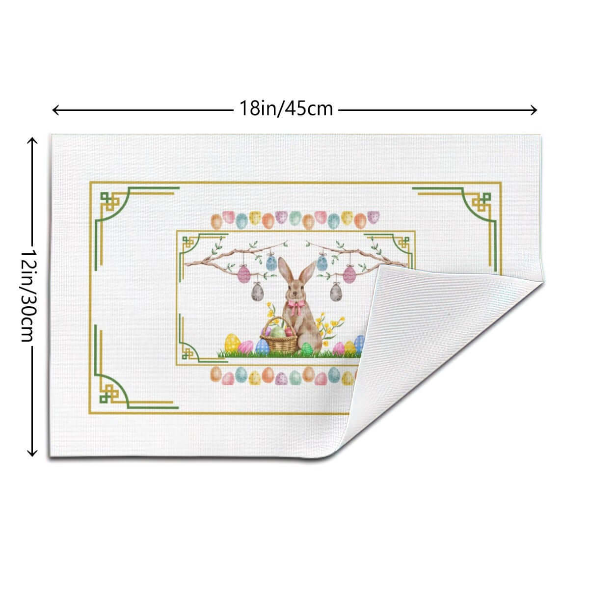 Tischset aus gewebtem PVC, Größe 18"x12", einseitiges Design mit Hasenmotiv und Ostereiern, hitze- und kratzbeständig.
