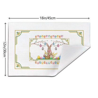 Tischset aus gewebtem PVC, Größe 18"x12", einseitiges Design mit Hasenmotiv und Ostereiern, hitze- und kratzbeständig.