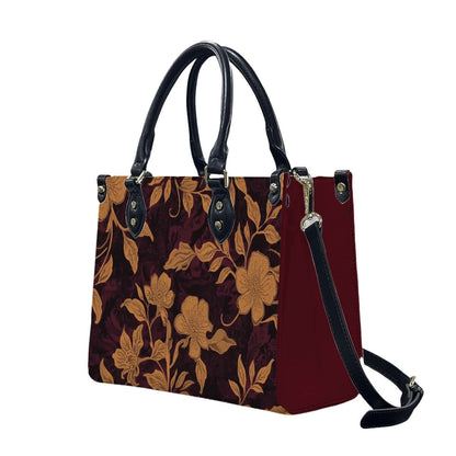 PU Tote Bag for Women with floral pattern, black handles, and red sides. High-quality PU material with UV printing. See Details für PU-Tragetasche für Damen ansehen.