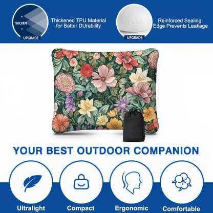Aufblasbares Campingkissen mit Blumenmuster, faltbar, langlebiges TPU-Material, ergonomisch, ideal für Outdoor.