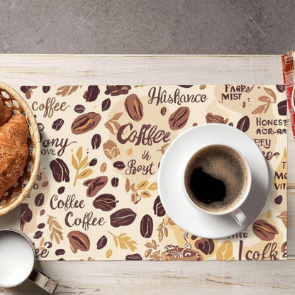 Tisch mit doppellagigen Tischsets aus Leinenimitat, Kaffee und Croissants. Geeignet für stilvolle Küchentische, 18"x12", doppelseitig.