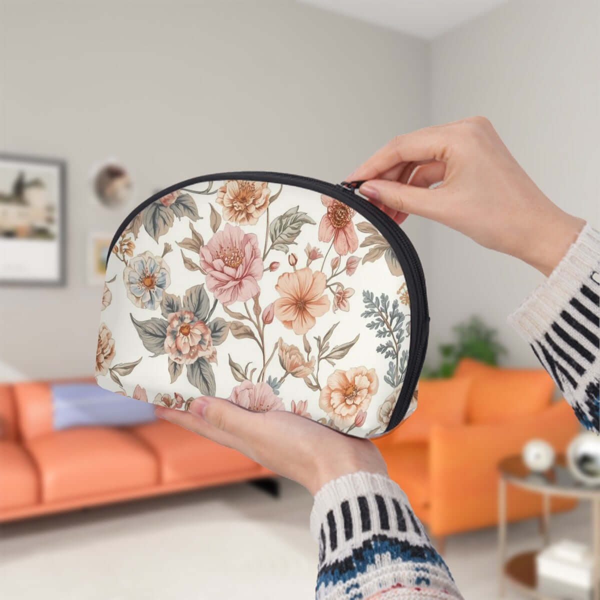 Aufbewahrungsbeutel-Set (2 Stück) mit floralem Sublimationsdruck und Reißverschluss, Polyester, große Kapazität, vielseitige Verwendung